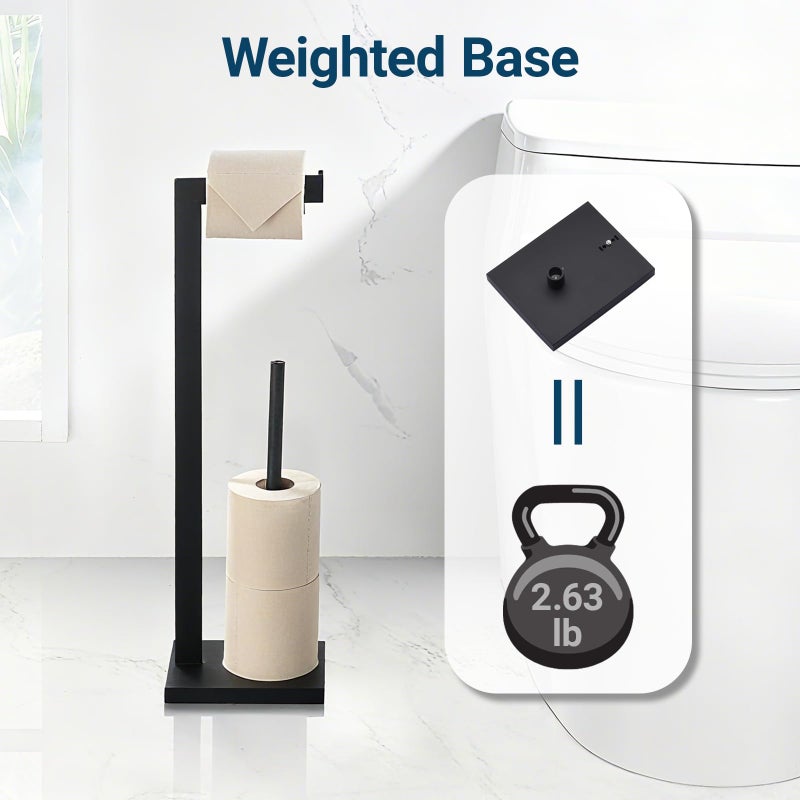 Miyili Matte Black Freestanding Toilet Paper Holder, Paper Towel Dispenser Storage Organizer for Bathroom Square Style, F03B2 - Image 4